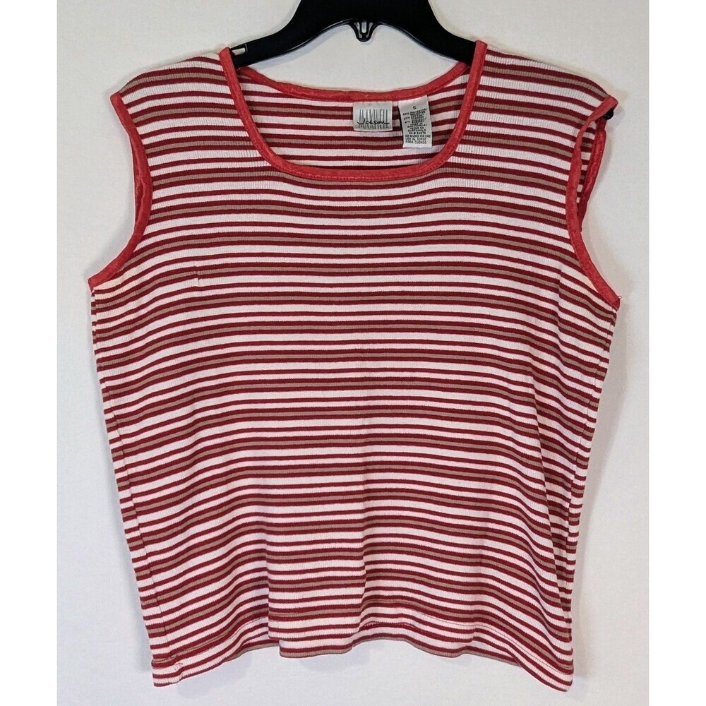 Jason Maxwell Red/White/Tan Striped Sleeveless Ribbed Knit Top Small